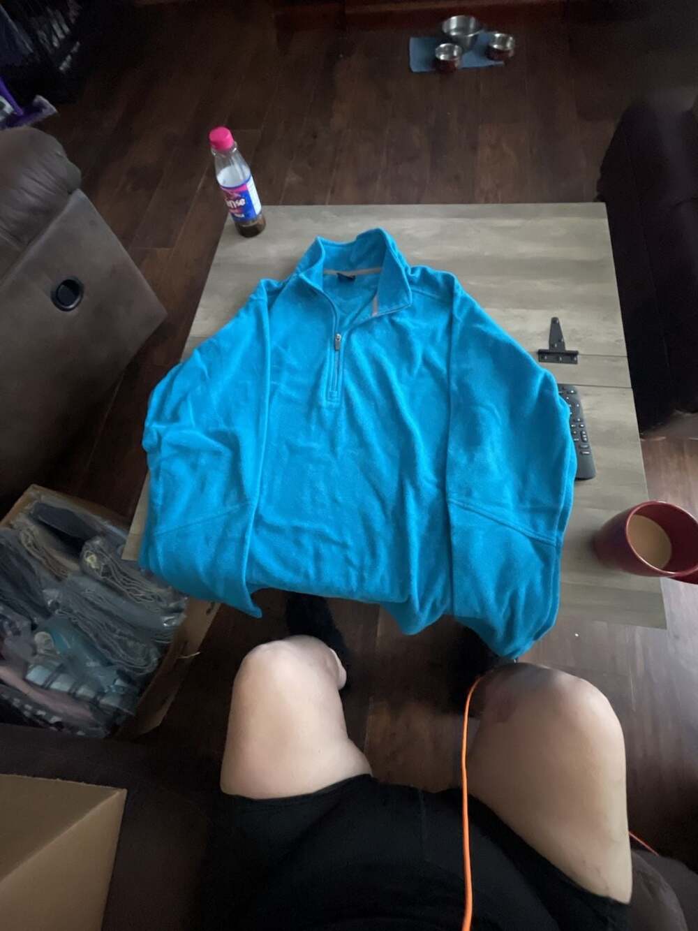 #A112 Lands' End Blue Microfleece Quarter-Zip Pullover XL 46-48